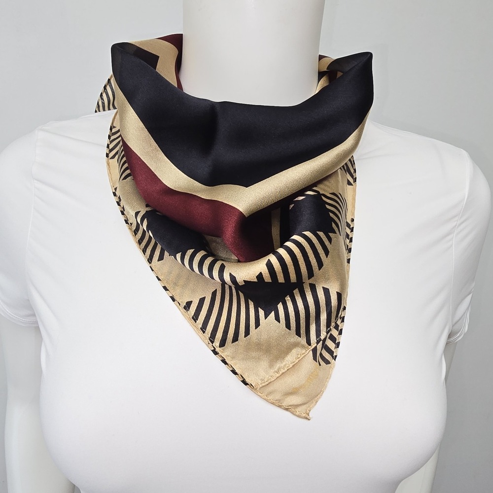 Etienne Aigner Vintage 100% Silk Scarf Checkered Stripe Concentric Square Preppy